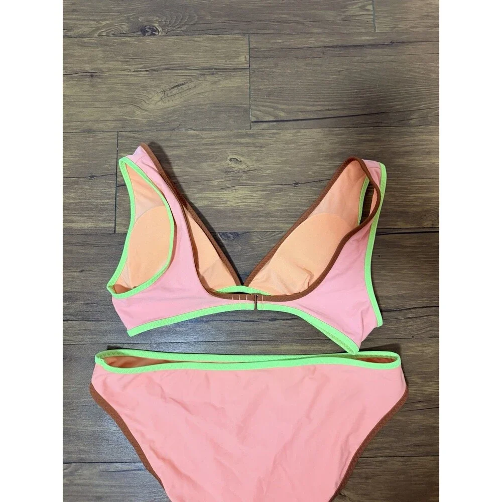Aerie Bikini Set Scoop Top Medium Bottom Large Peach Orange Lime Green